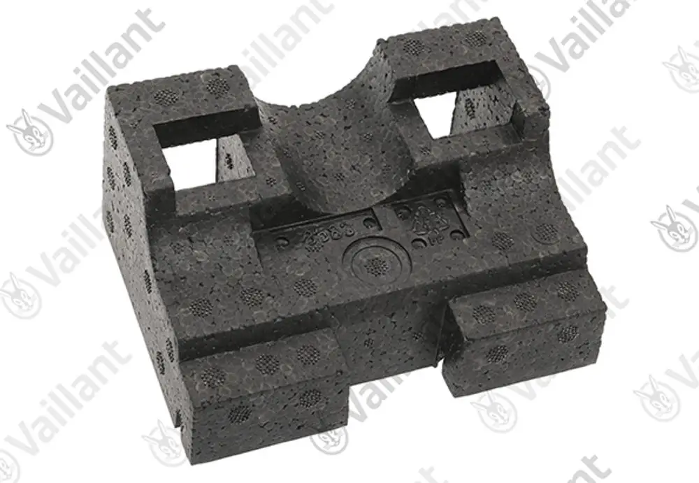 Schwarze Isolierung von Vaillant mit mehreren Öffnungen und Aussparungen. Material mit strukturierten Oberflächen. Eignet sich zur thermischen Isolation.